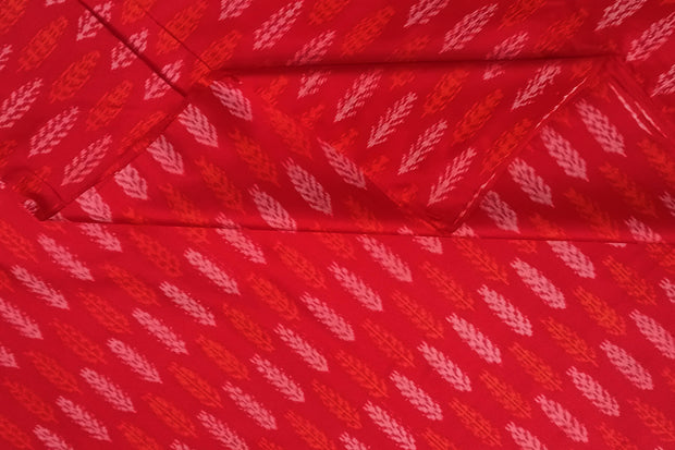 Handwoven Ikat pure silk fabric in red in fern leaf pattern