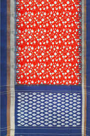 Ikat pure silk floral printed red saree  with lotus vines.
