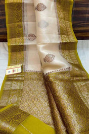 Banarasi kora ( organza) silk saree in off white with motifs
