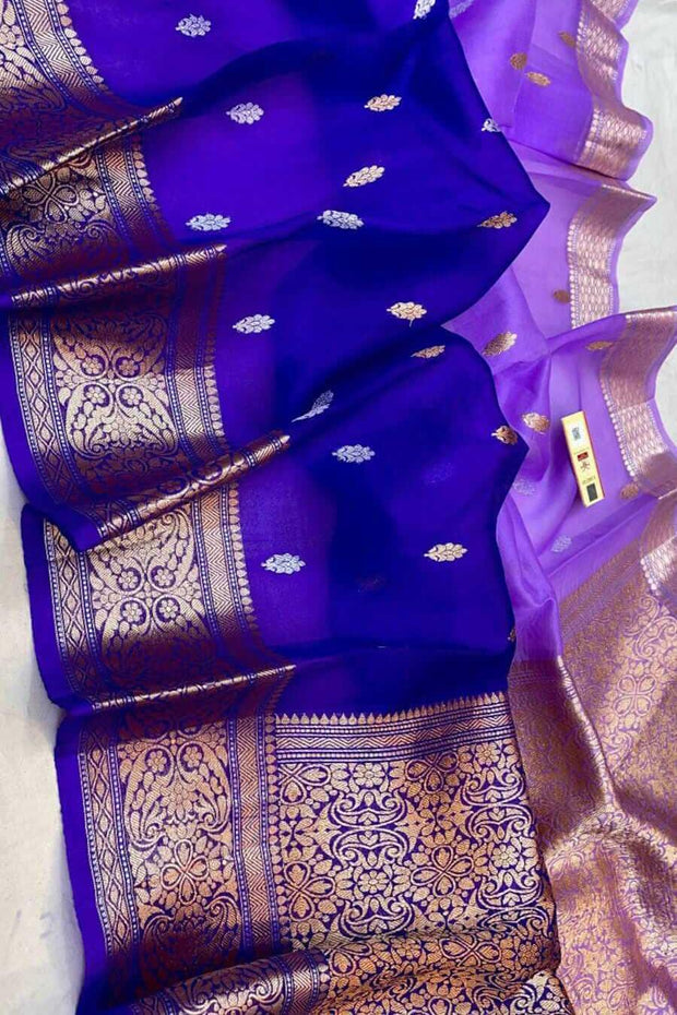 Banarasi kora (organza)  silk saree in  lavender & purple with motifs