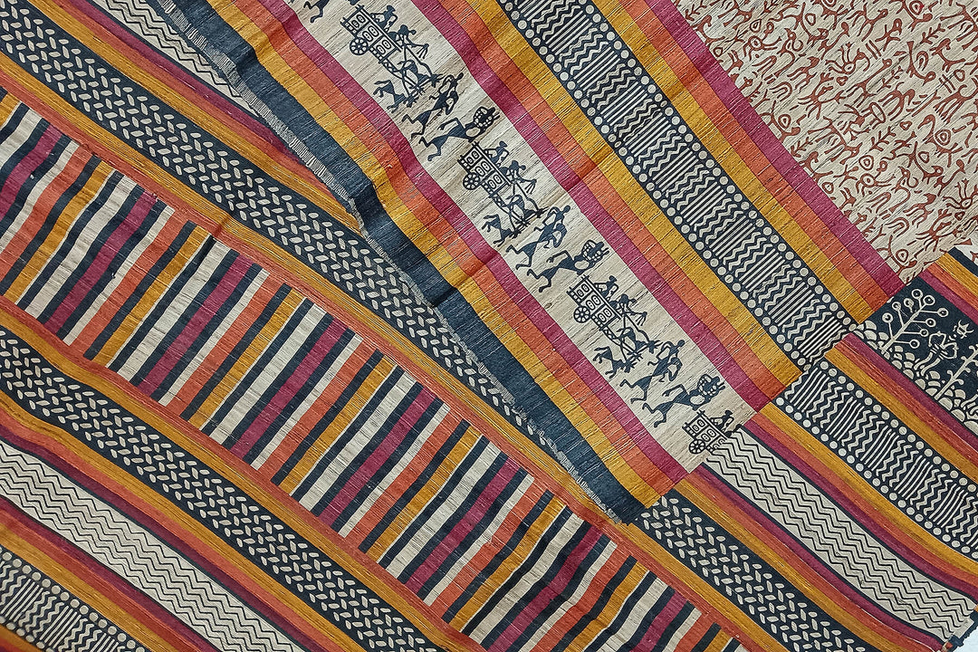 Handloom desi tussar pure silk saree in tribal art pattern