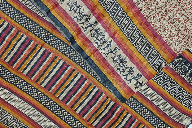 Handloom desi tussar pure silk saree in tribal art pattern