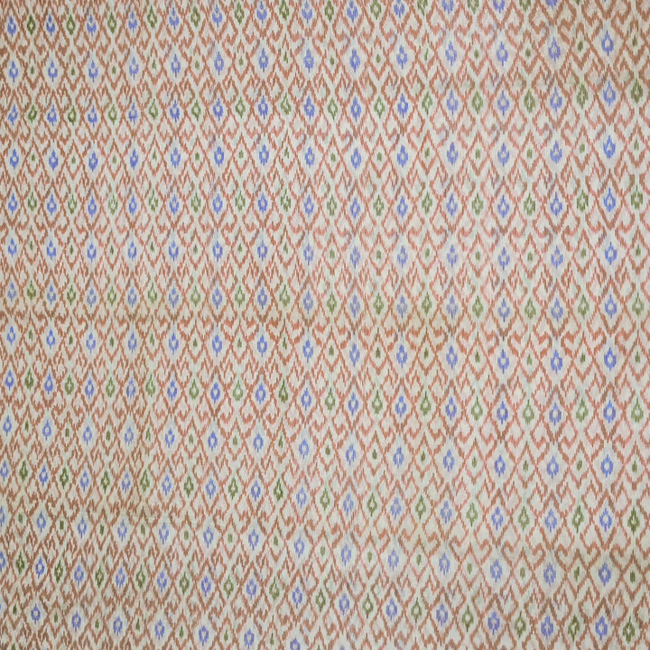 Handwoven Ikat pure silk fabric in diamond pattern in off white