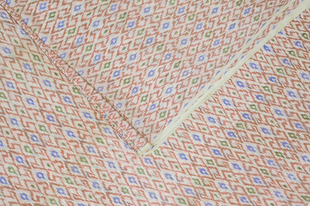 Handwoven Ikat pure silk fabric in diamond pattern in off white