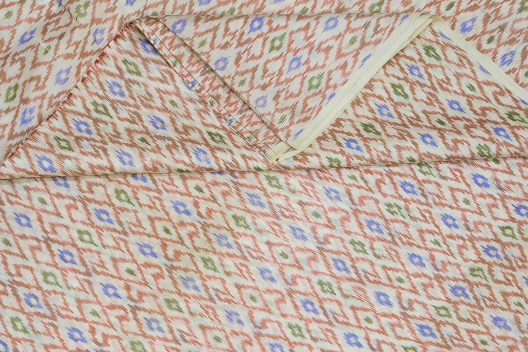 Handwoven Ikat pure silk fabric in diamond pattern in off white