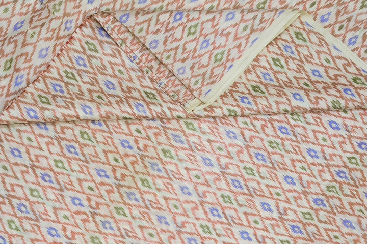 Handwoven Ikat pure silk fabric in diamond pattern in off white