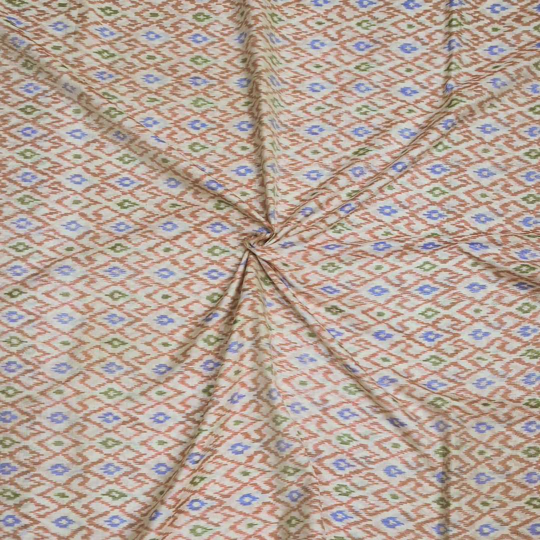 Handwoven Ikat pure silk fabric in diamond pattern in off white