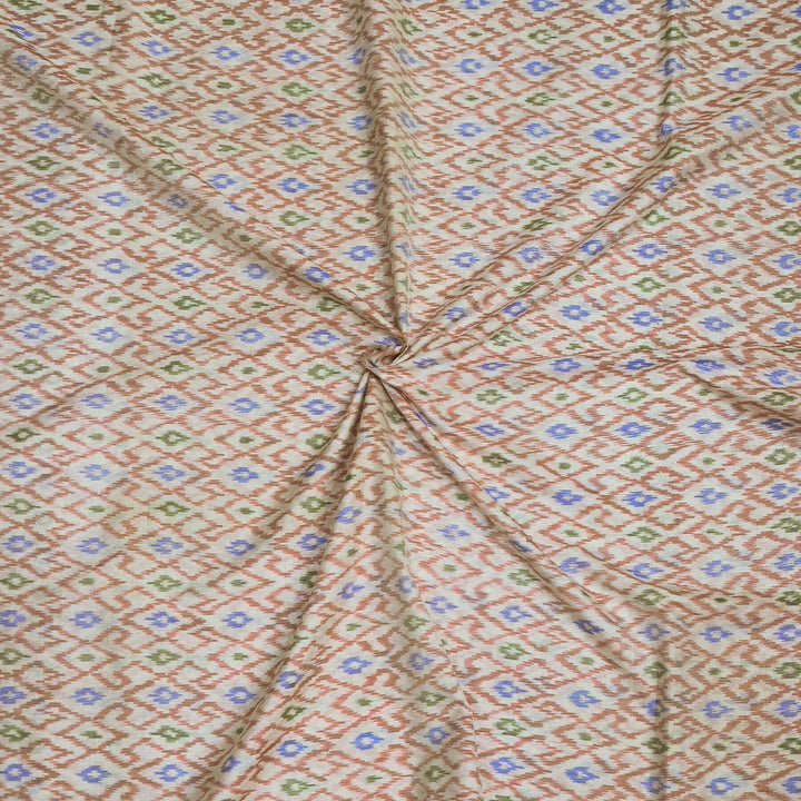 Handwoven Ikat pure silk fabric in diamond pattern in off white