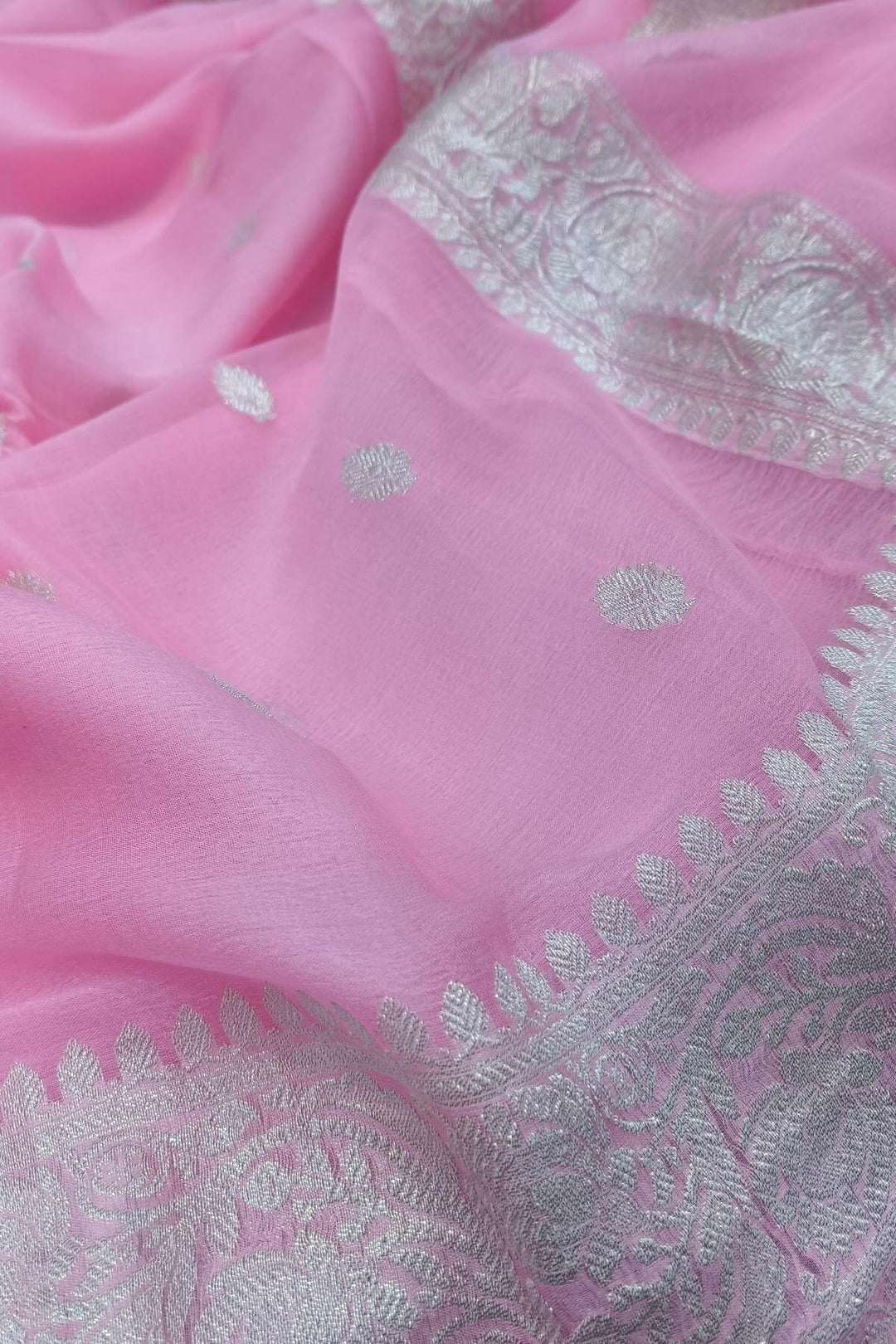 Banarasi silk chiffon saree in pink