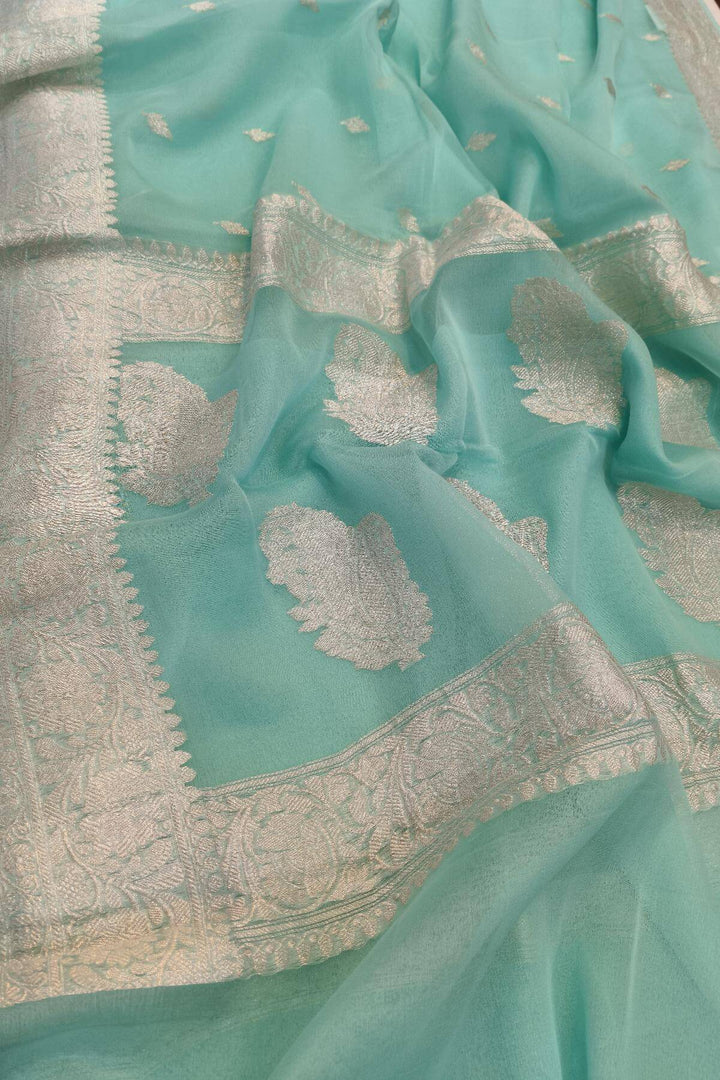 Banarasi silk chiffon saree in pista green
