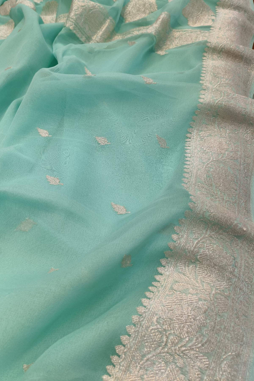 Banarasi silk chiffon saree in pista green