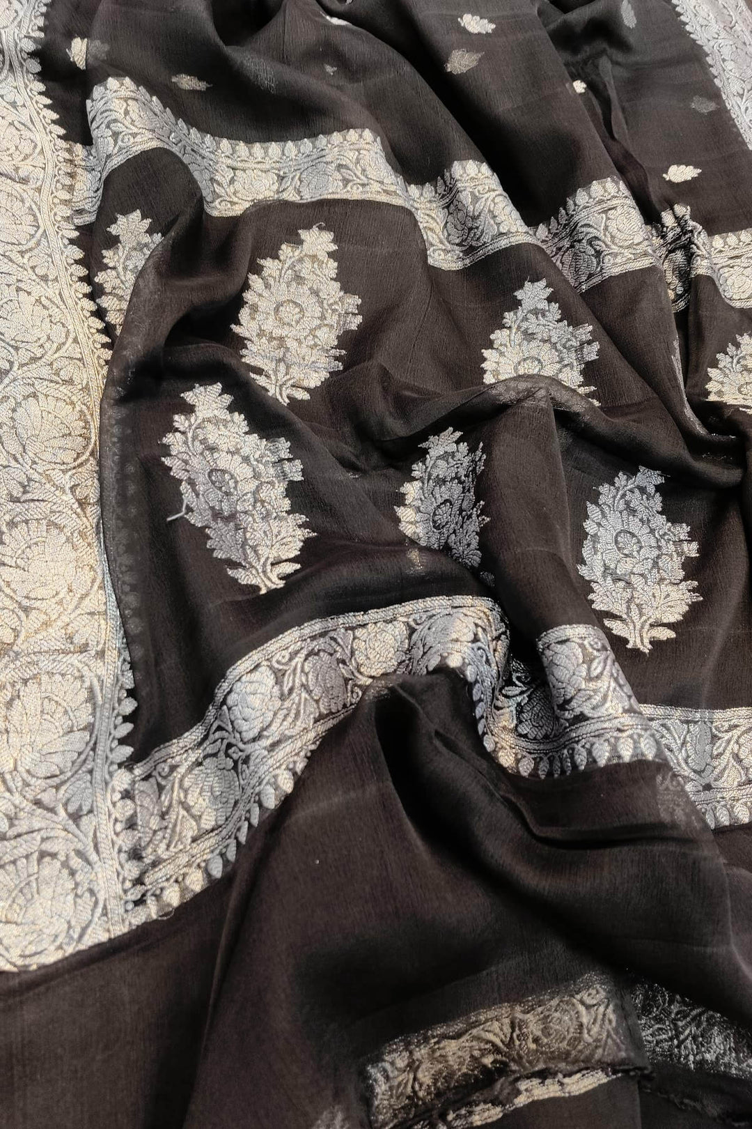 Banarasi silk chiffon saree in black