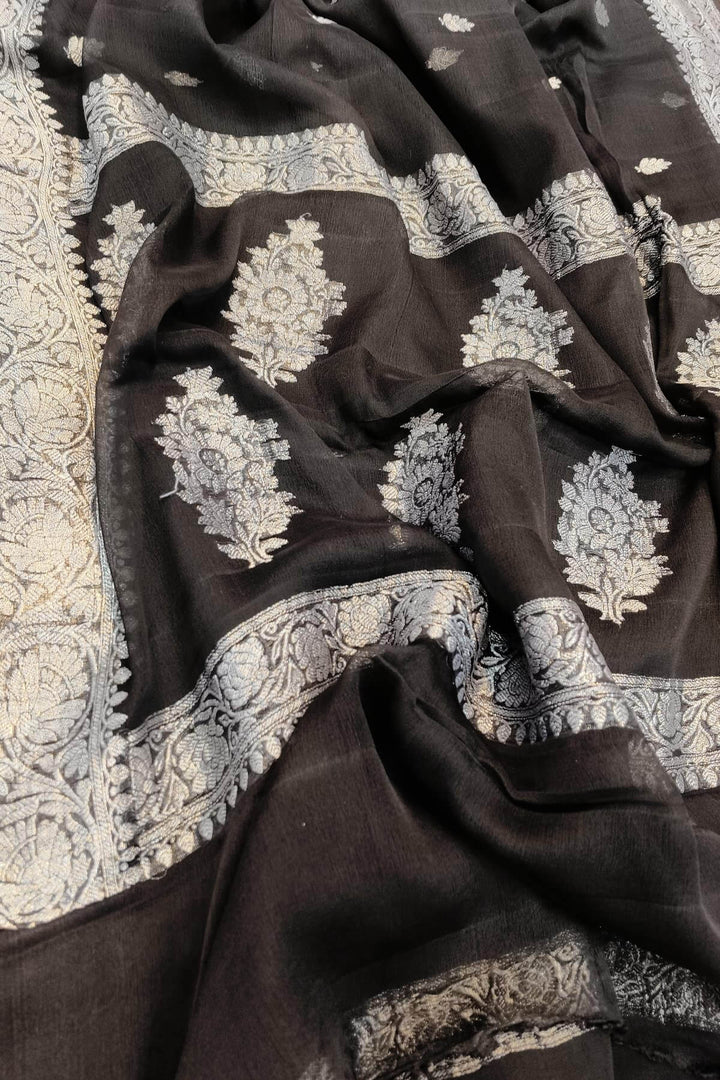 Banarasi silk chiffon saree in black