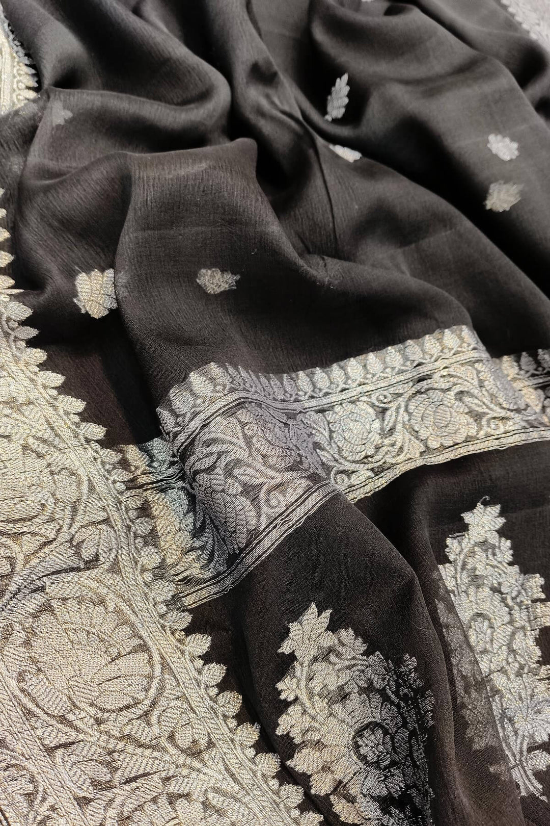 Banarasi silk chiffon saree in black
