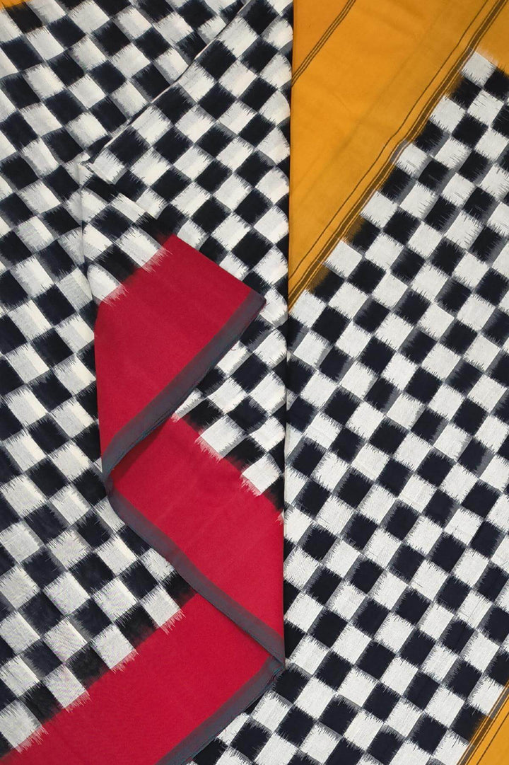 Handwoven double ikkat pure cotton saree in  mustard