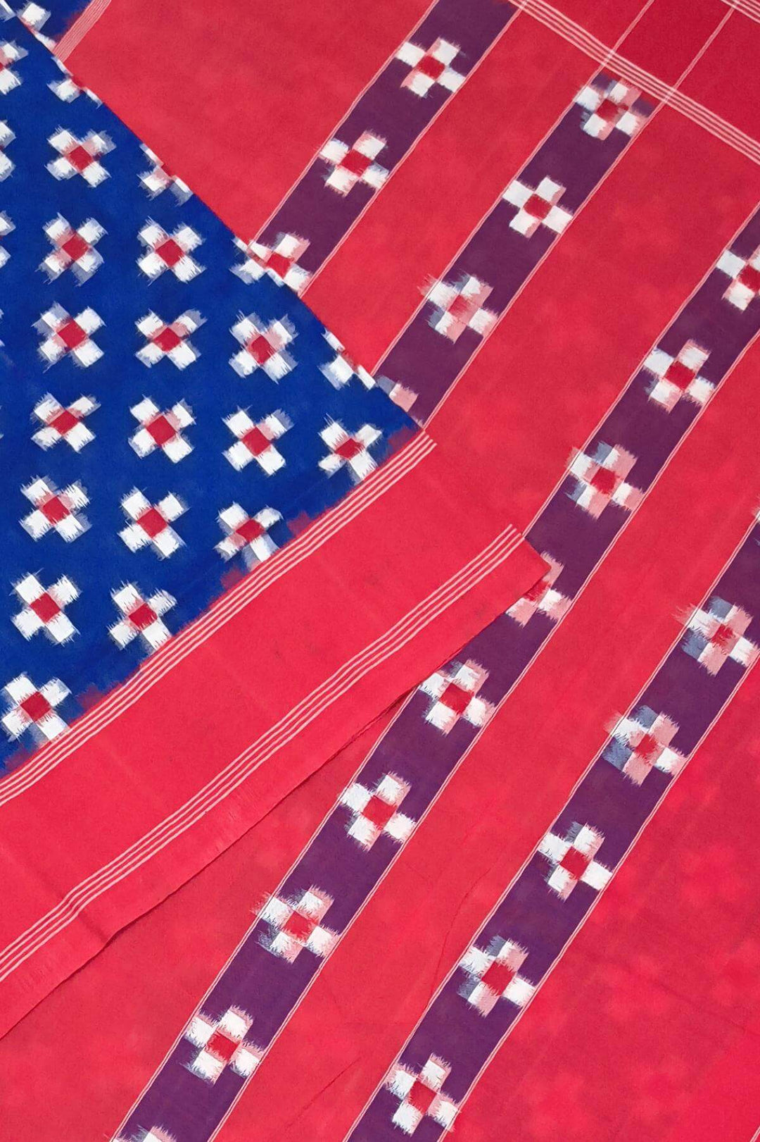 Handwoven double ikkat pure cotton saree in blue