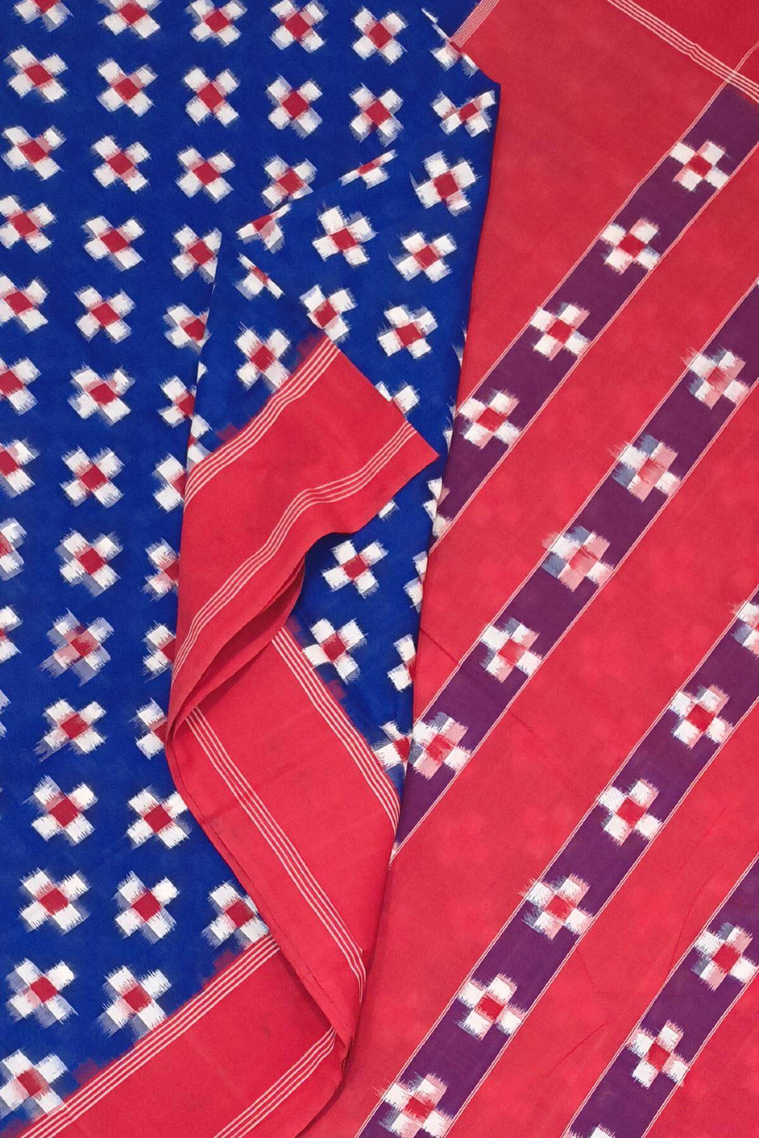 Handwoven double ikkat pure cotton saree in blue