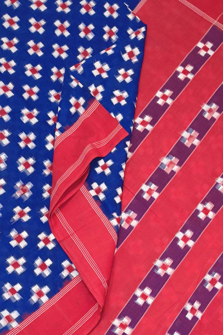 Handwoven double ikkat pure cotton saree in blue