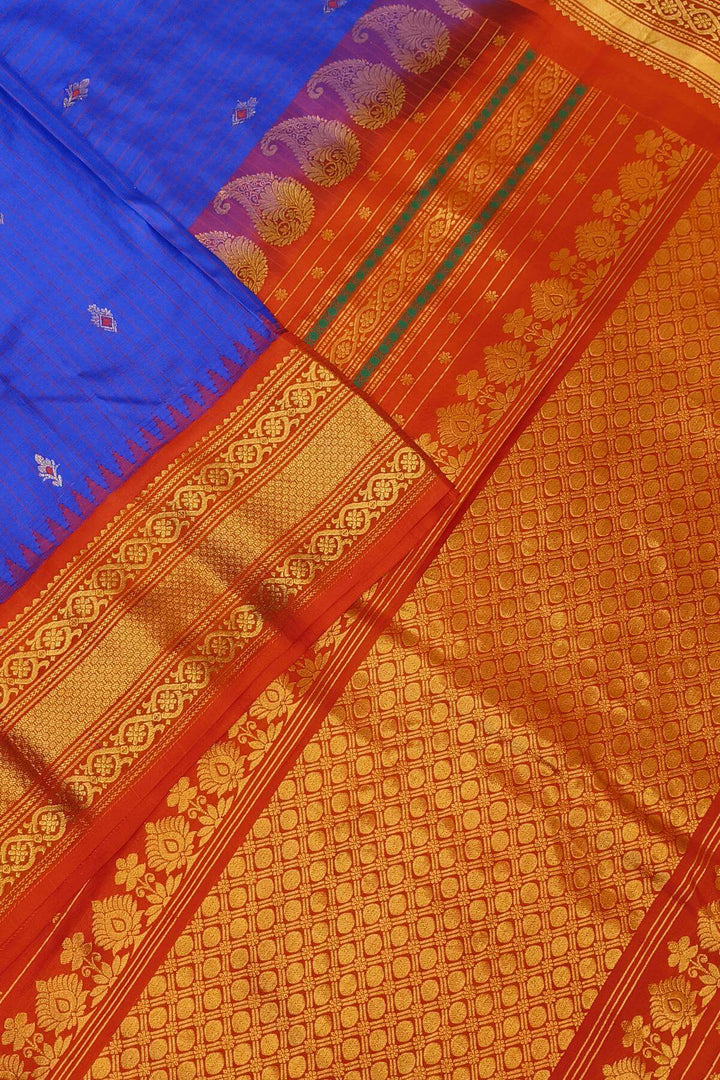 Gadwal pure silk saree in blue & red with checks