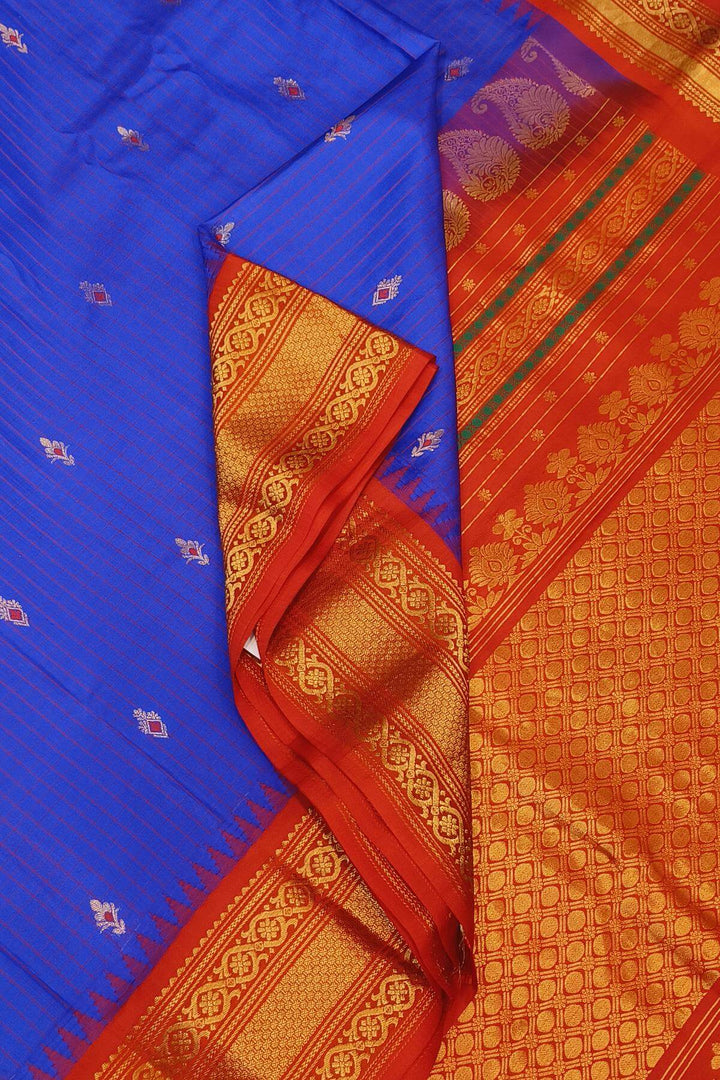 Gadwal pure silk saree in blue & red with checks