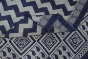Jaipur mul cotton saree in blue  in striped zig zag  pattern.