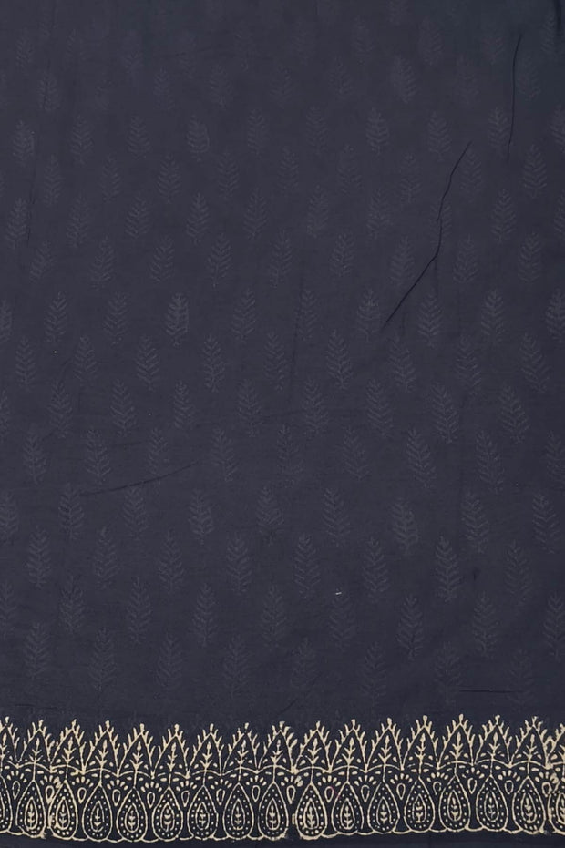 Jaipur mul cotton saree in navy blue  with fern leaf motifs