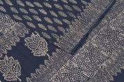 Jaipur mul cotton saree in navy blue  with fern leaf motifs