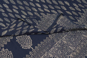 Jaipur mul cotton saree in navy blue  with fern leaf motifs