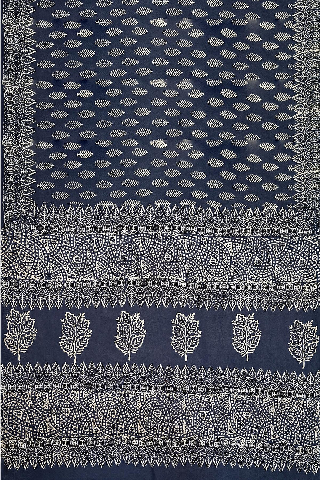 Jaipur mul cotton saree in navy blue  with fern leaf motifs