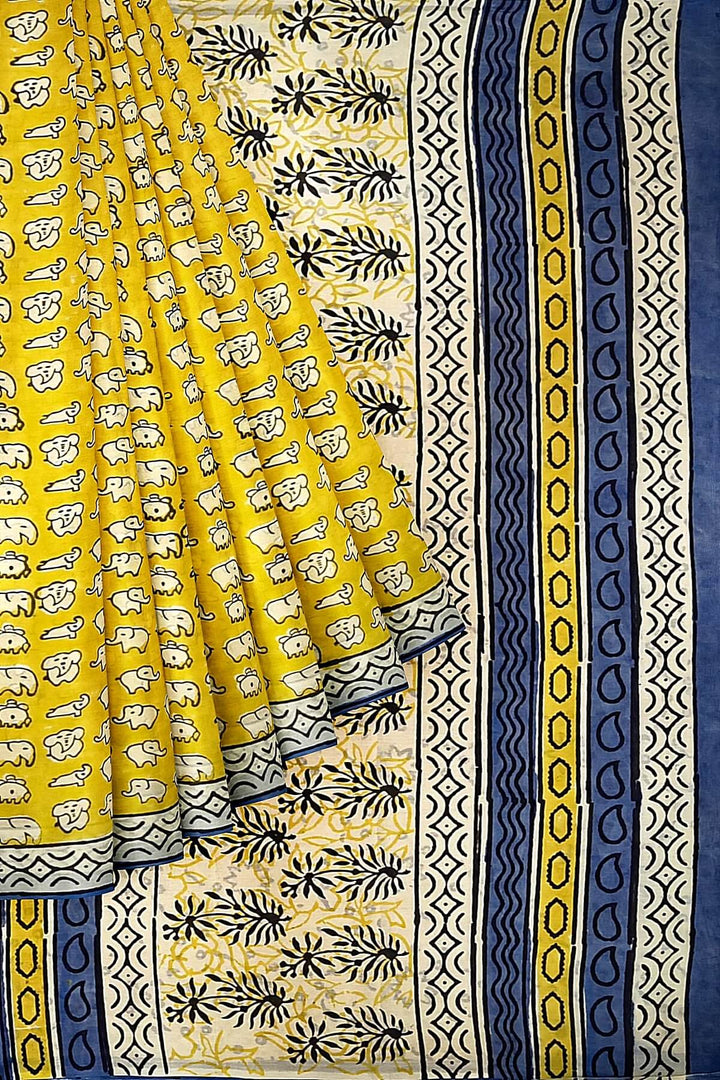 Jaipur mul cotton saree in yellow