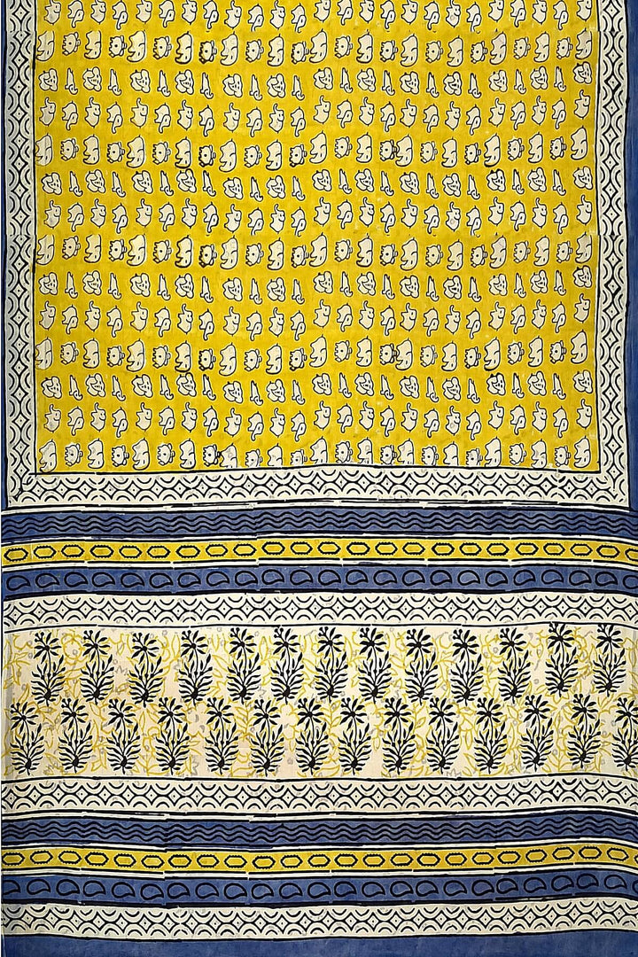 Jaipur mul cotton saree in yellow