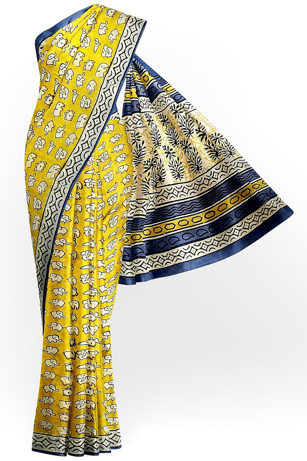 Jaipur mul cotton saree in yellow