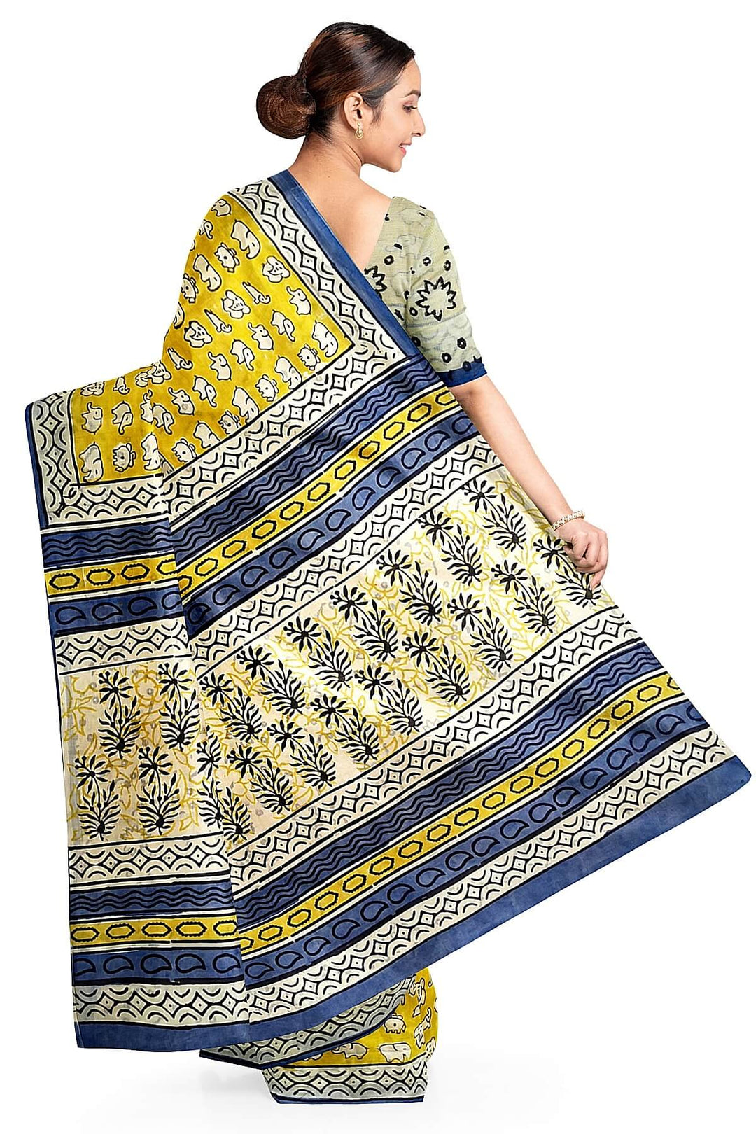 Jaipur mul cotton saree in yellow