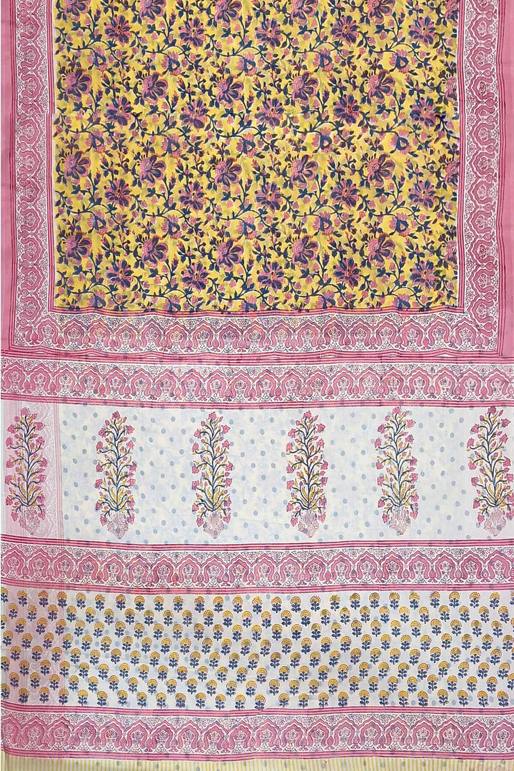 Jaipur mul cotton saree in yellow & pink