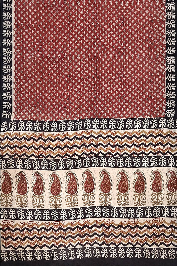 Jaipur mul cotton saree in maroon & beige