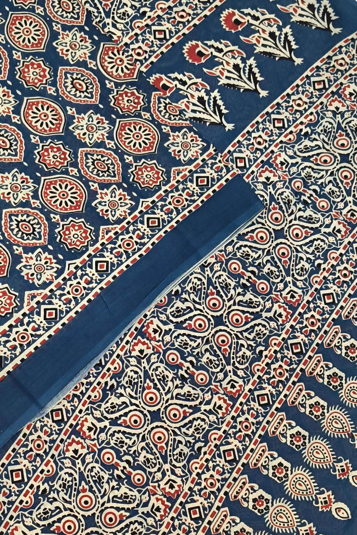 Jaipur mul cotton saree in navy blue & red