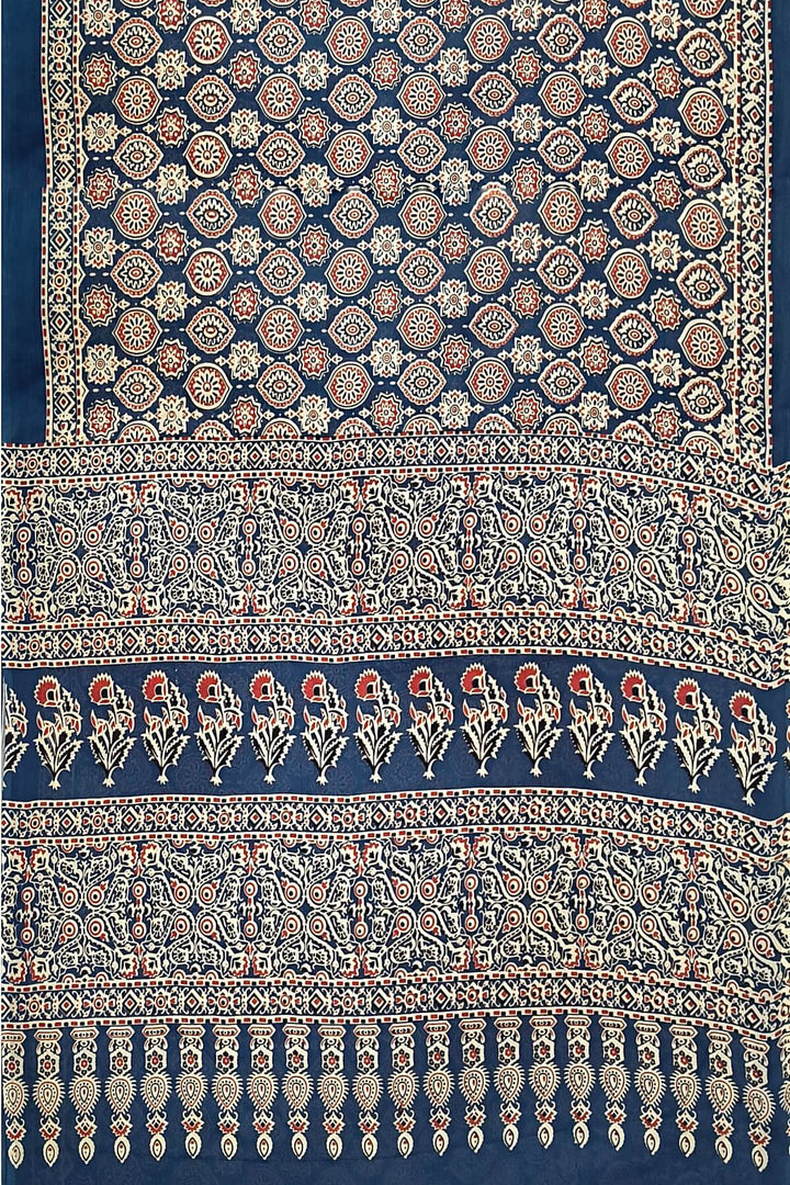 Jaipur mul cotton saree in navy blue & red