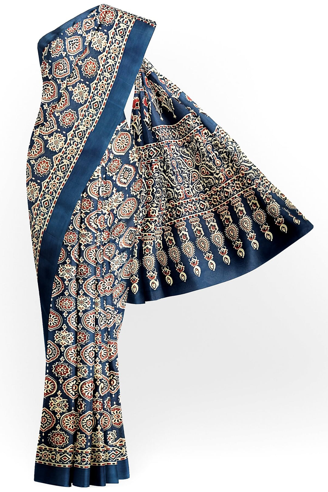 Jaipur mul cotton saree in navy blue & red