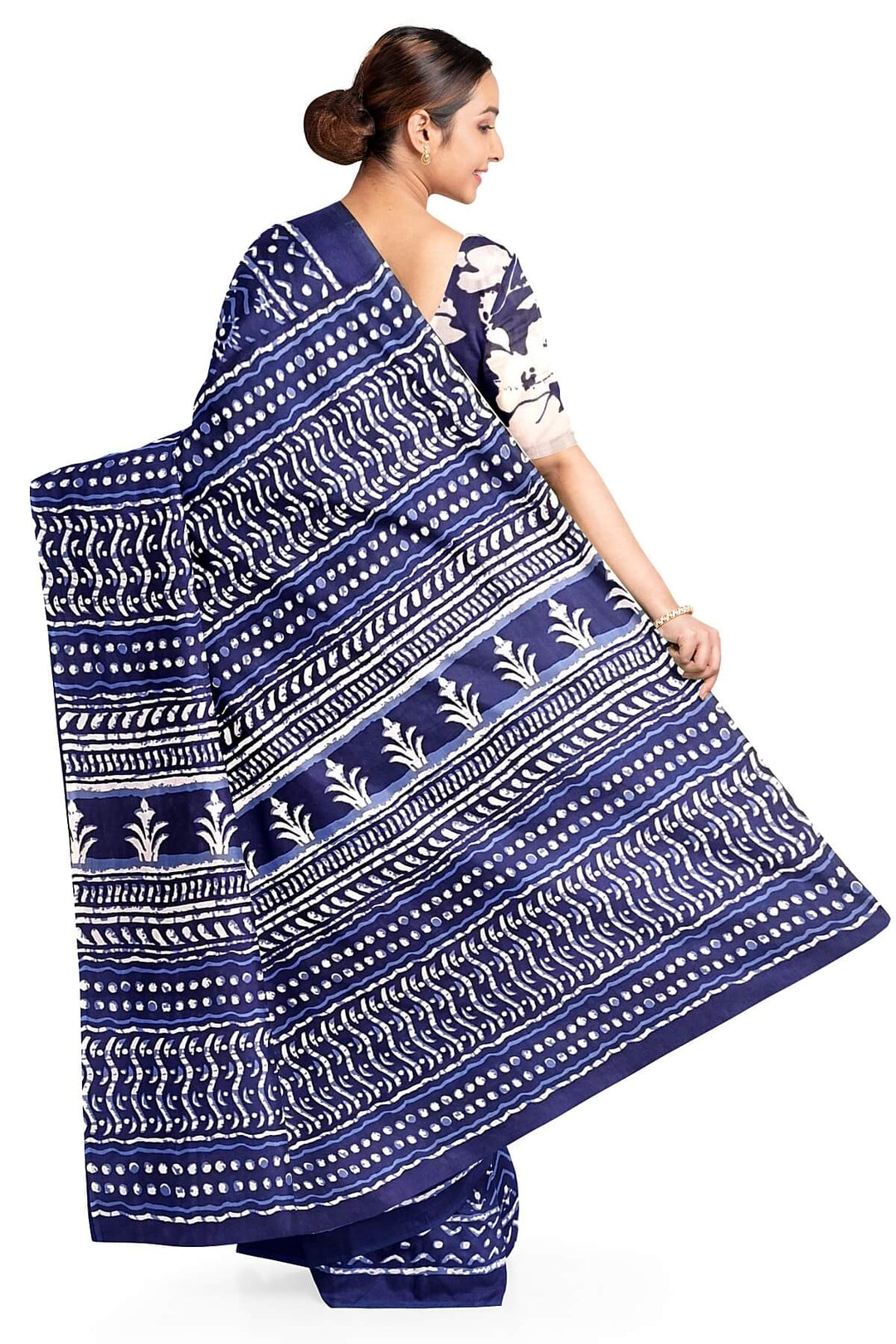 Jaipur mul cotton saree in indigo