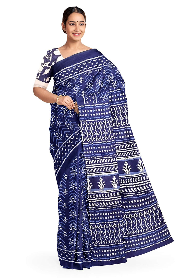 Jaipur mul cotton saree in indigo