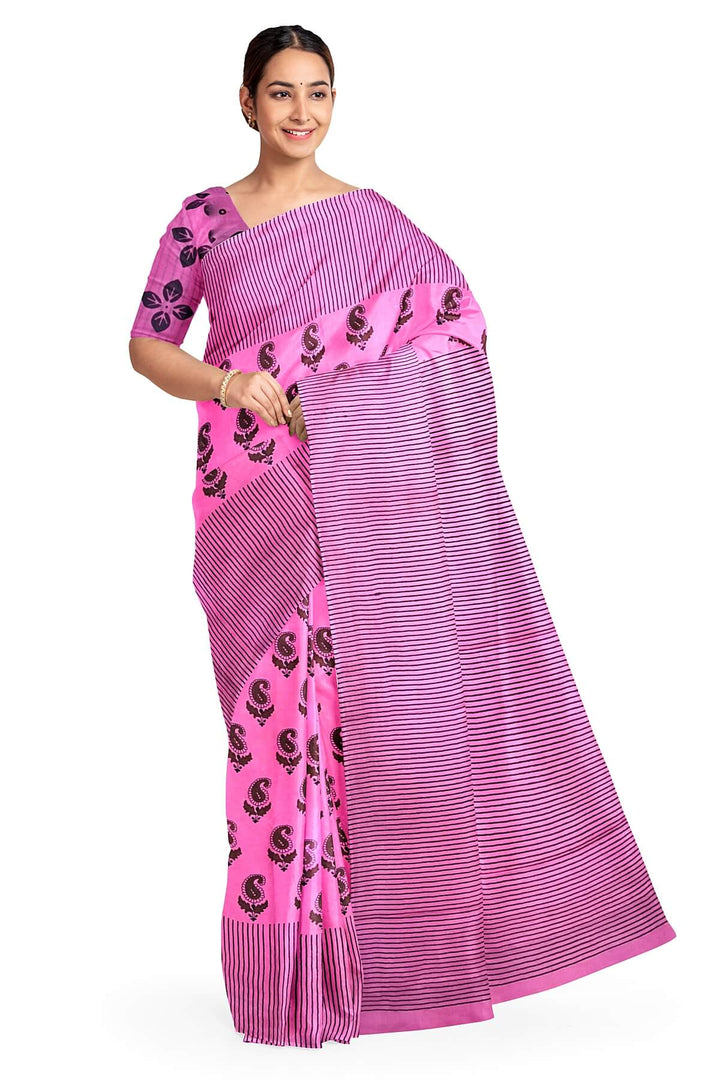 Jaipur mul cotton saree in pink