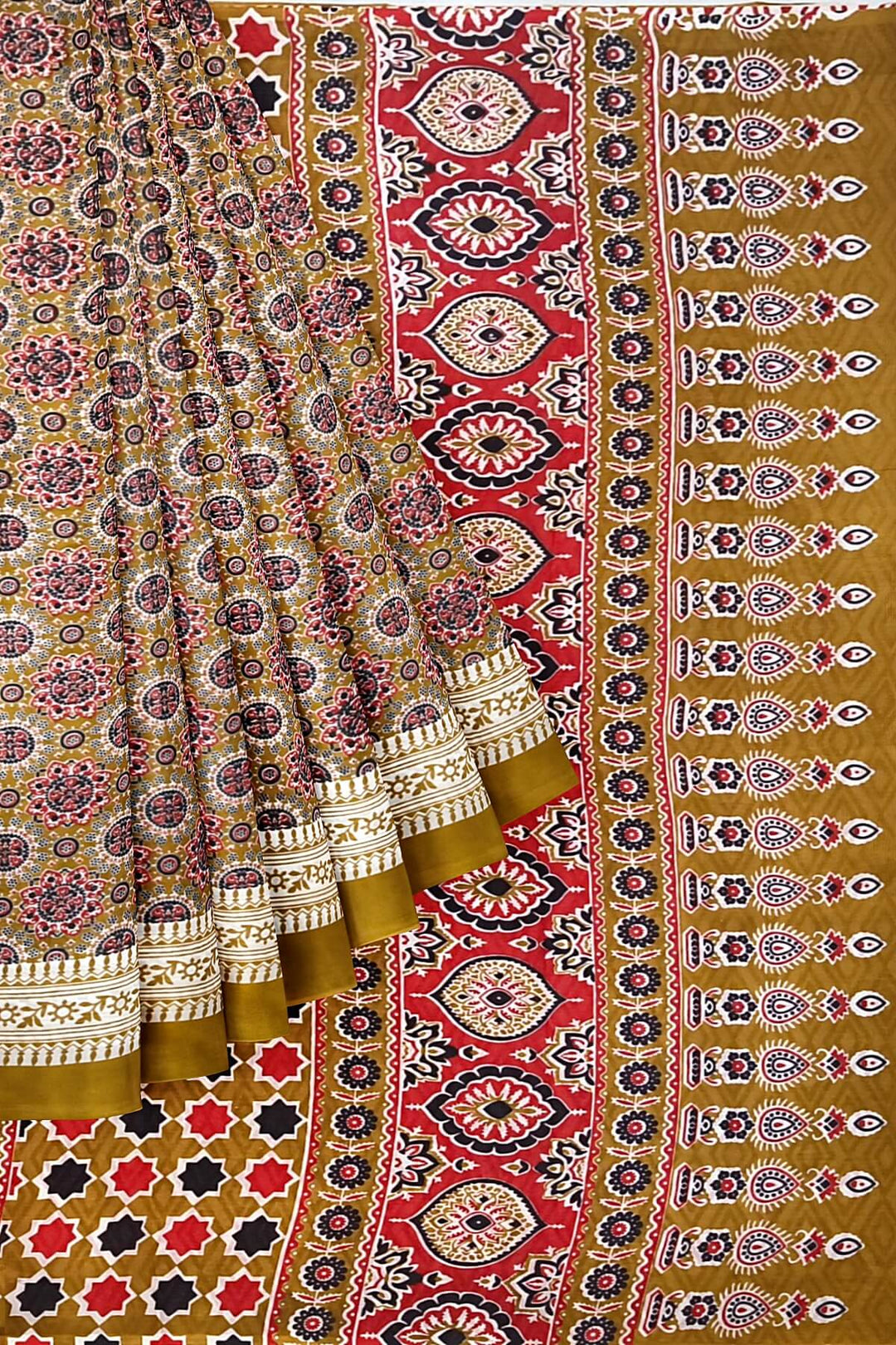 Jaipur mul cotton saree in mustard