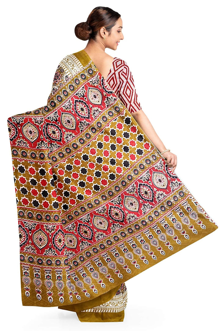 Jaipur mul cotton saree in mustard