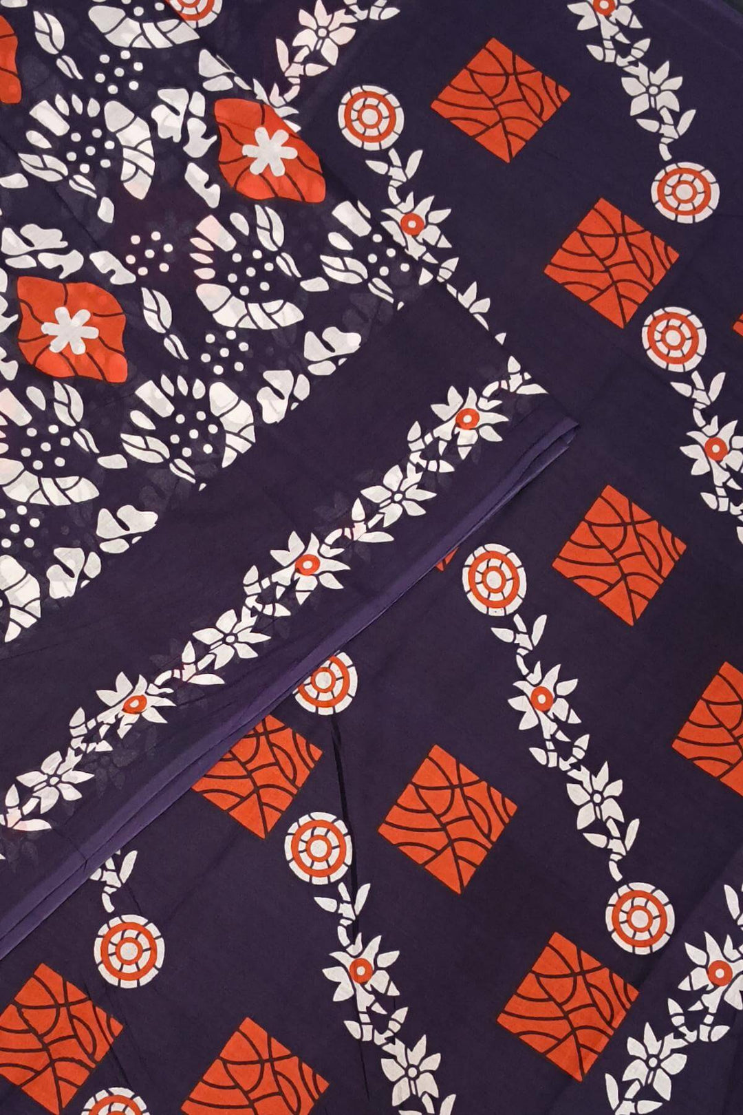 Jaipur  mul cotton saree  in navy blue