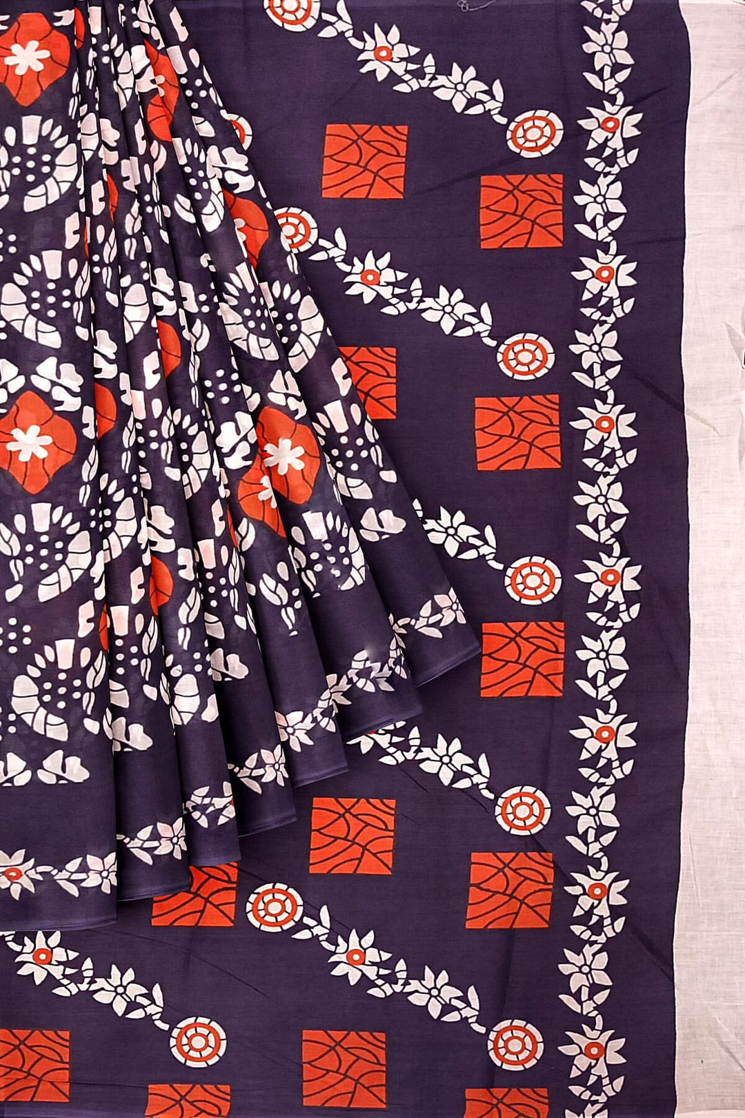 Jaipur  mul cotton saree  in navy blue