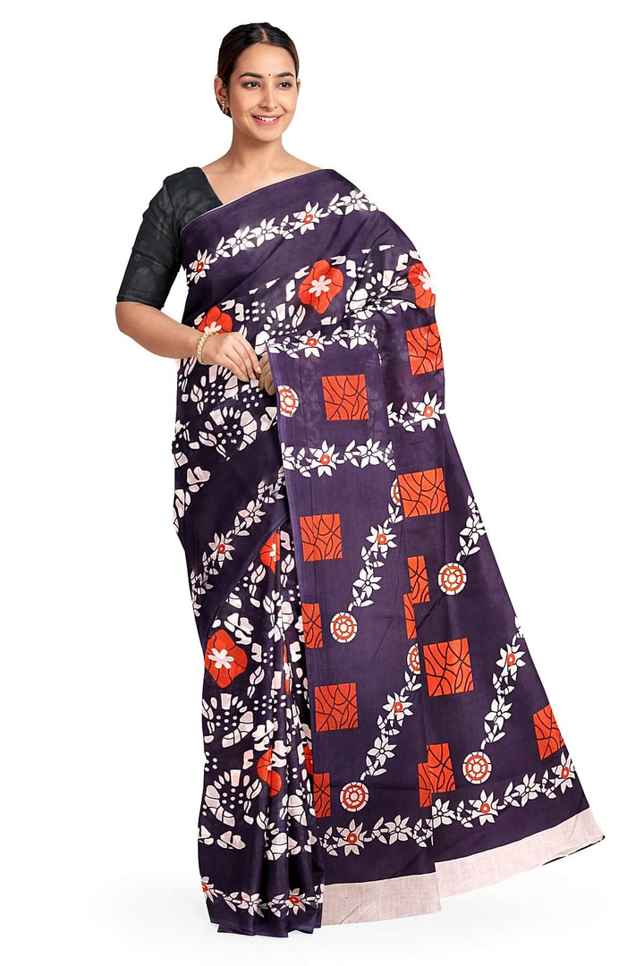 Jaipur  mul cotton saree  in navy blue