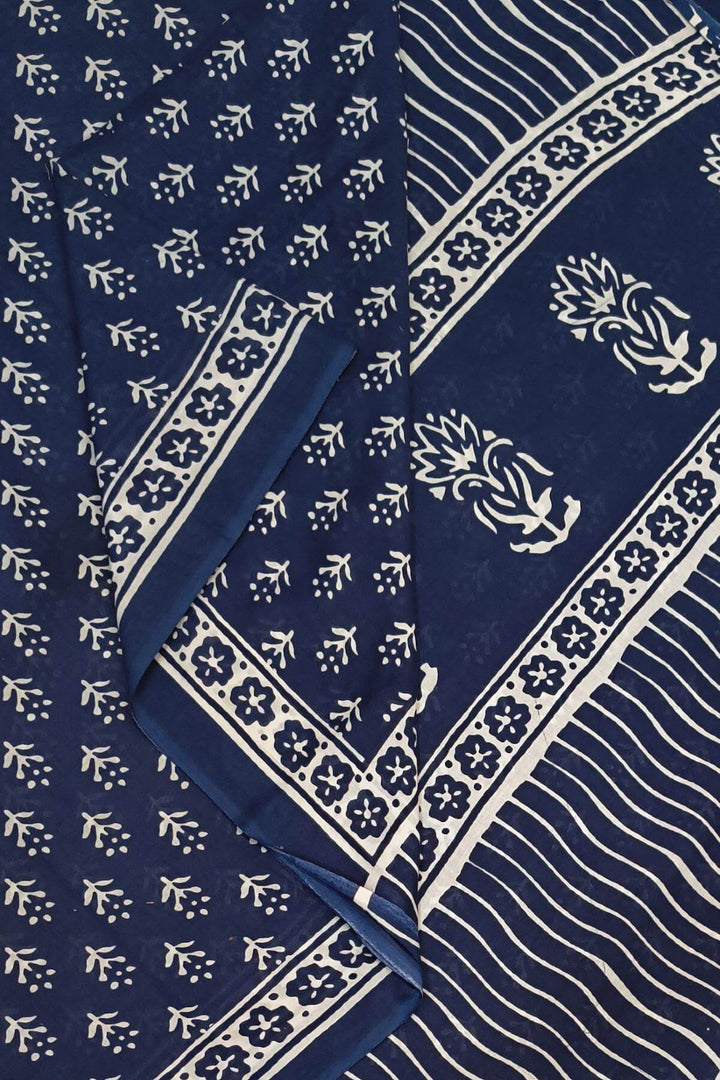 Jaipur mul cotton in indigo with floral motifs