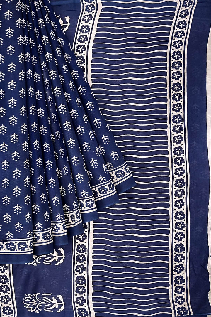 Jaipur mul cotton in indigo with floral motifs