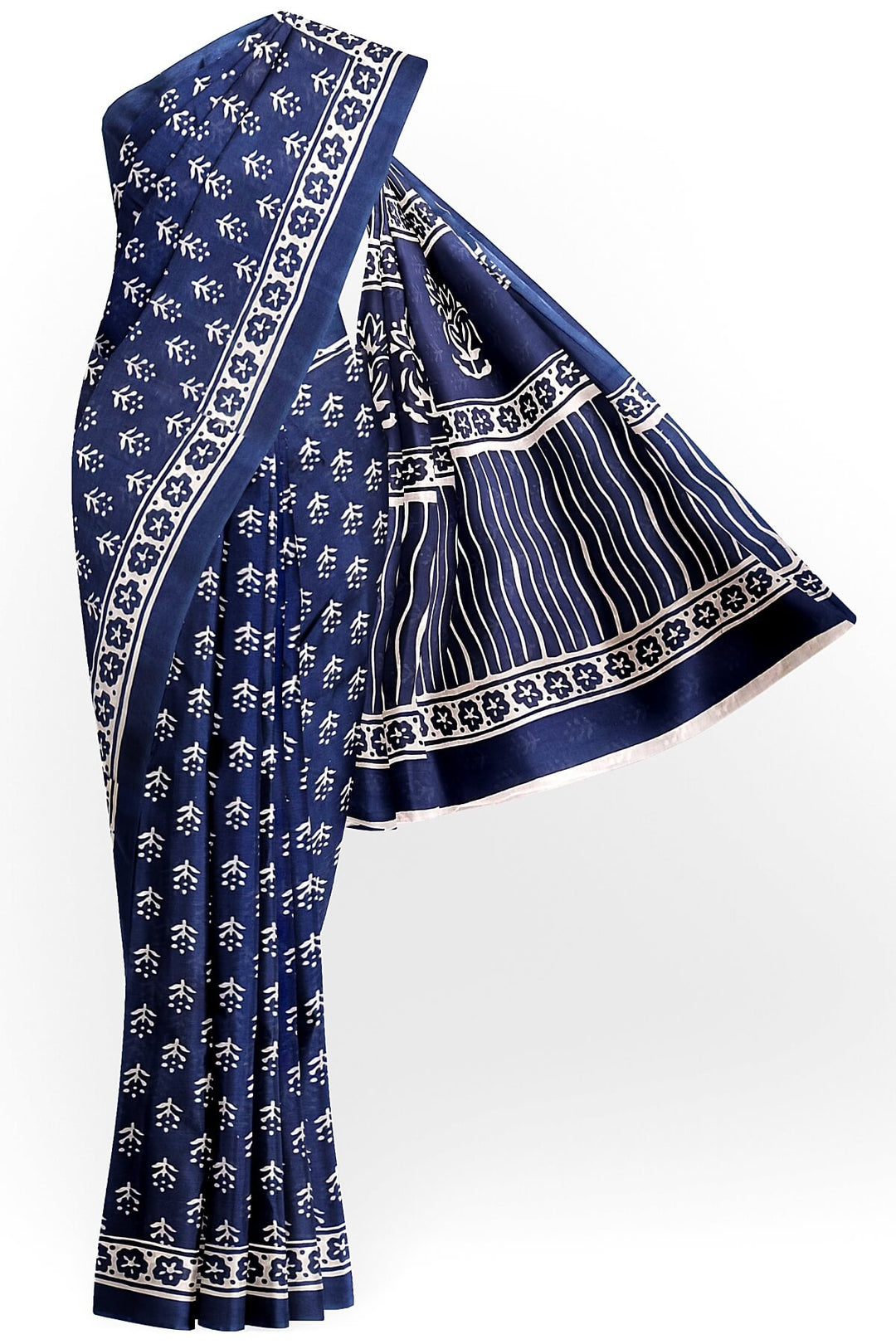 Jaipur mul cotton in indigo with floral motifs