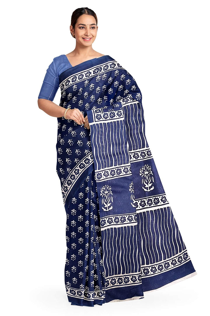 Jaipur mul cotton in indigo with floral motifs